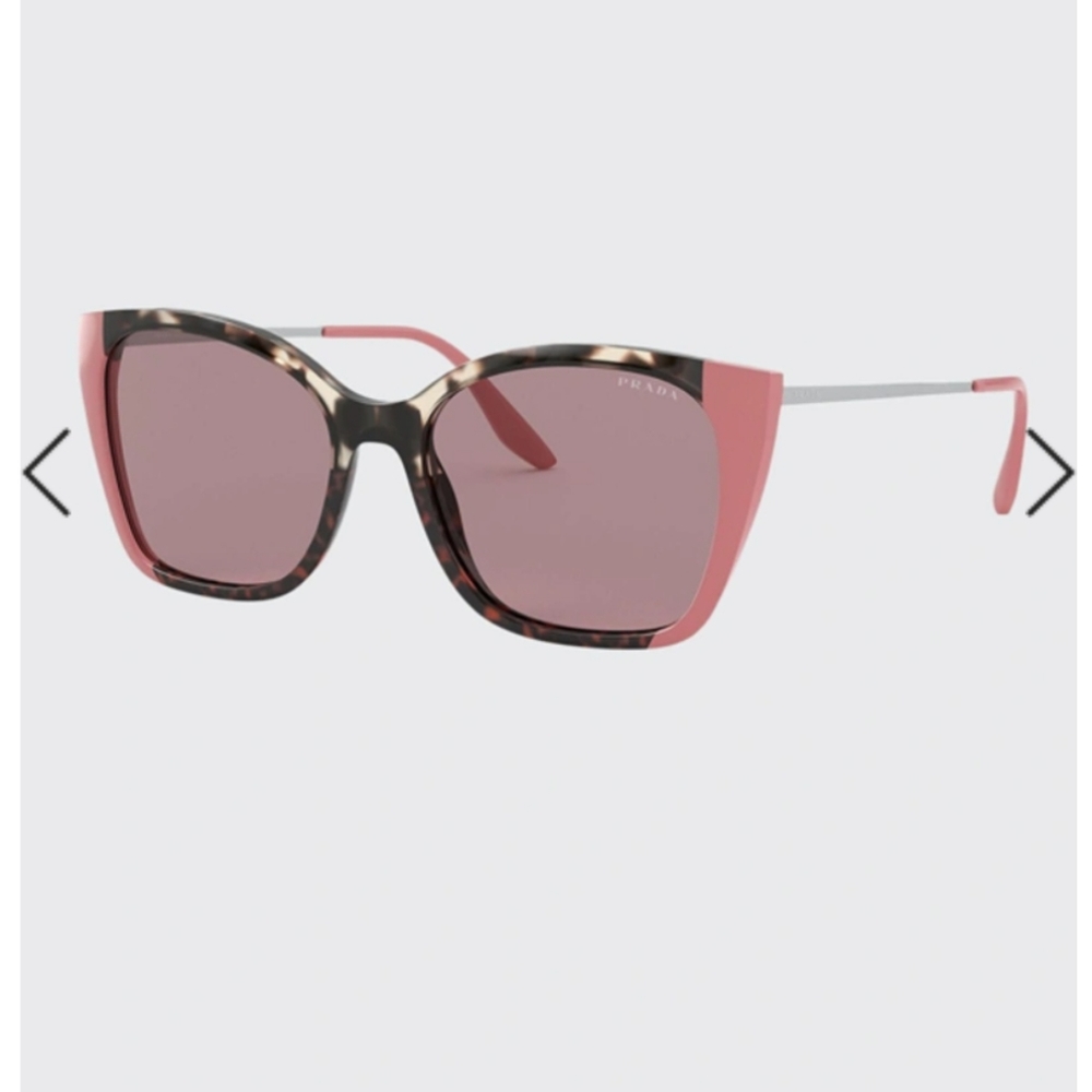 Prada PR 12XS 05B09A Grey Havana/Pink Plastic Cat-Eye Sunglasses Purple Lens